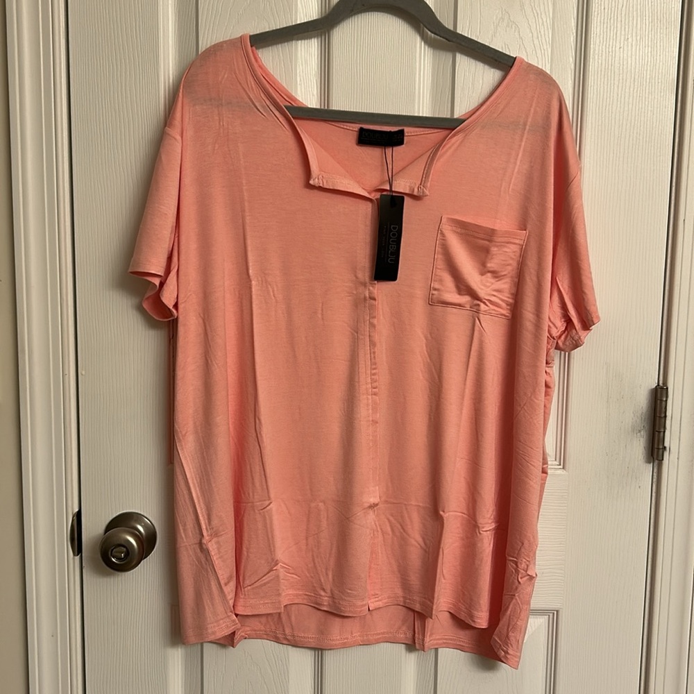 Doublju Pink Peach Short Sleeve Super  Soft T-Shirt Rayon Spandex Size 3XL